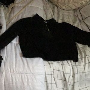 Black long sleeve crop top with gold details